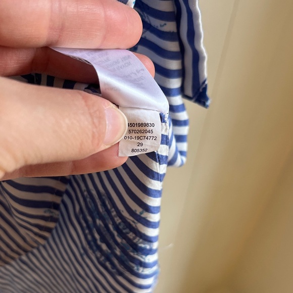 Chico's Blue and White Striped Button Down Elephant Floral Shirt Sz 1 or 8-10 - Picture 12 of 15